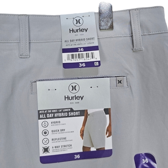 Hurley All Day Hybrid Shorts Gray Size 36 Quick Dry Reflective 4 Way Stretch NWT - Picture 6 of 9
